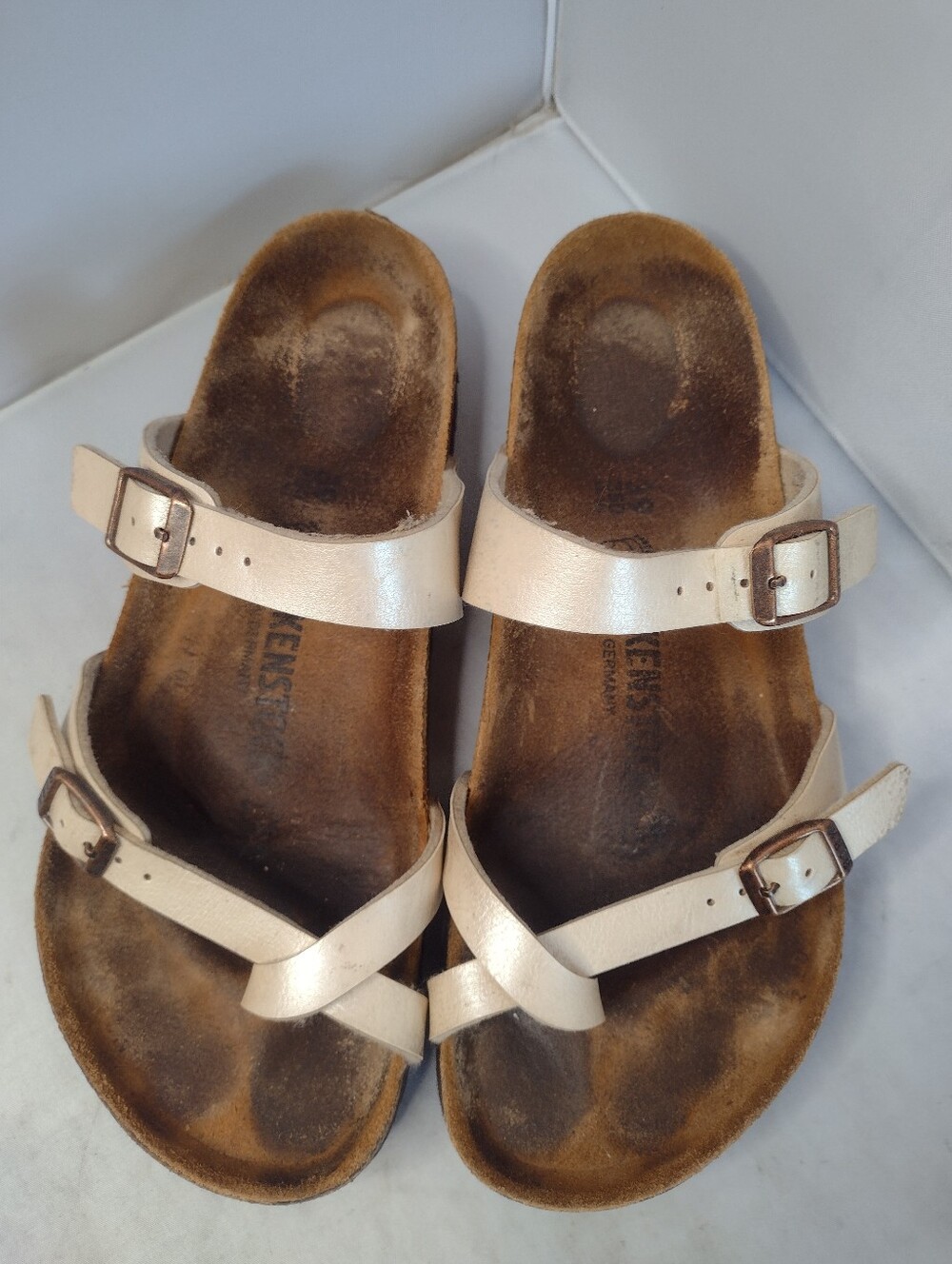 Birkenstock Mayari Sandals Womens 39 Ivory Iridescent Double Strap B12